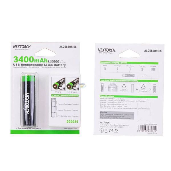 Bateria Nextorch Recarregável 3,6V - 18650 / 3400mAh