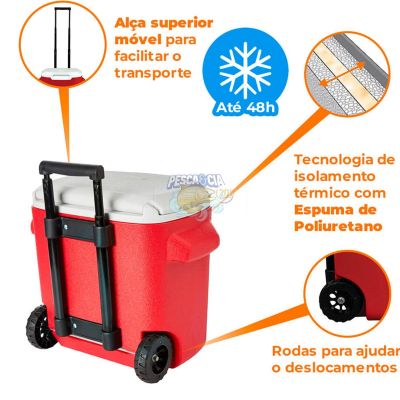 Caixa Térmica Coleman Com Rodas 16QT Vermelha