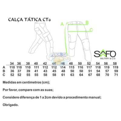 Calca Tática 6 Bolsos Safo Preta Tamanho 42