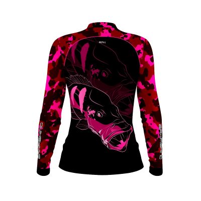 Camisa De Pesca Feminina BRK Fishing Tucunaré Rosa UV50 Tam. Baby Look P