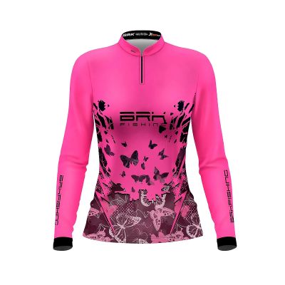 Camisa De Pesca Feminina BRK Rosa COM Borboletas UV50 Tam. Baby Look G