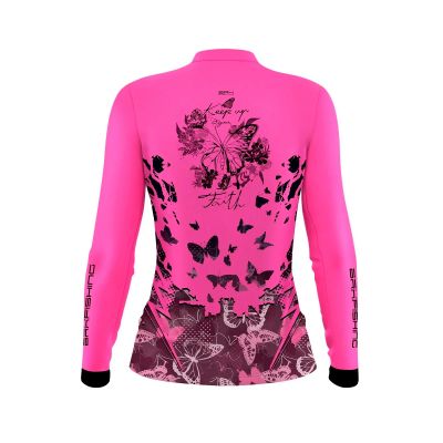 Camisa De Pesca Feminina BRK Rosa COM Borboletas UV50 Tam. Baby Look G