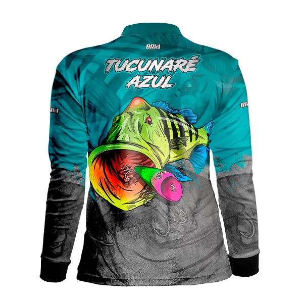 Camisa De Pesca Infantil BRK Tucunaré Azul Cinza UV50 Tam. GG