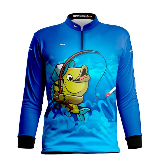 Camisa De Pesca Infantil BRK Tucunaré Azul UV50 Tam. GG