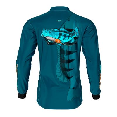 Camisa De Pesca Masculina BRK Azul Tucunaré Açu UV50 Tam. G1