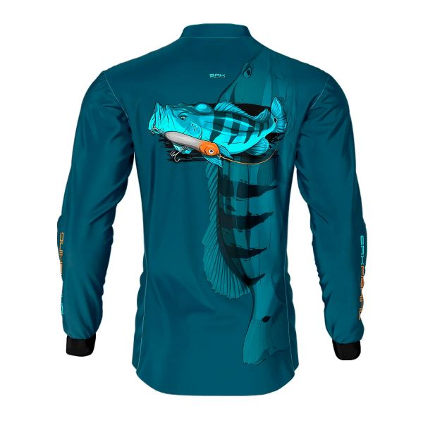 Camisa De Pesca Masculina BRK Azul Tucunaré Açu UV50 Tam. G1