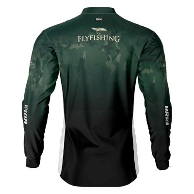 Camisa De Pesca Masculina BRK Fly Fishing Lure Verde Camo UV50 Tam. G