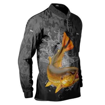 Camisa De Pesca Masculina BRK Preta Escama Peixe Dourado UV50 Tam. GG