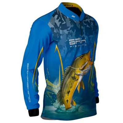 Camisa De Pesca Masculina BRK Tucunaré Amarelo Clara UV50 Tam. G1