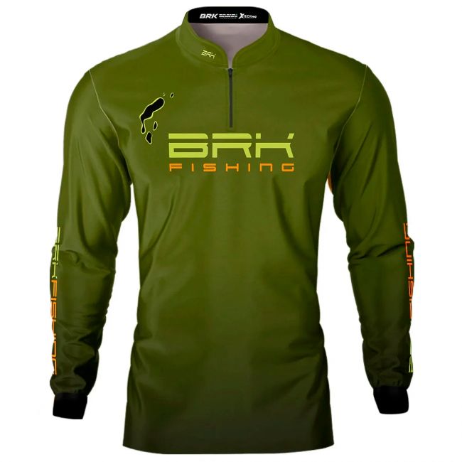 Camisa De Pesca Masculina BRK Verde Tucunaré Azul UV50 Tam. G1