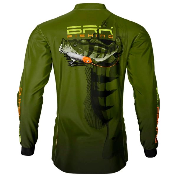 Camisa De Pesca Masculina BRK Verde Tucunaré Azul UV50 Tam. G1