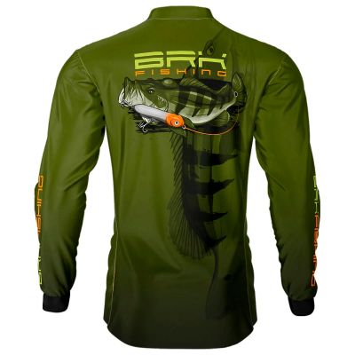 Camisa De Pesca Masculina BRK Verde Tucunaré Azul UV50 Tam. G2