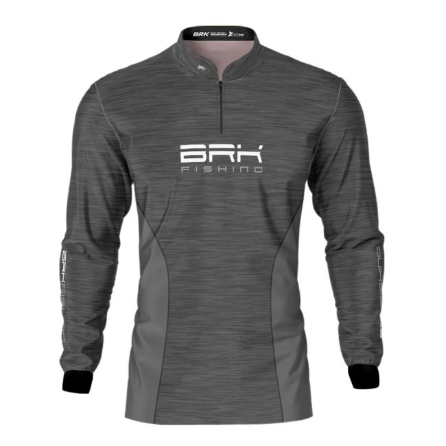 Camiseta De Pesca Masculina BRK Fishing Cinza Mesclado UV50 Tam. G2