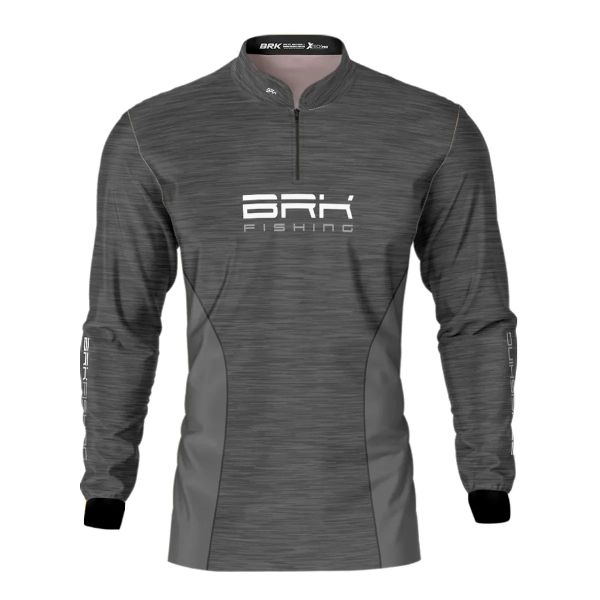 Camiseta De Pesca Masculina BRK Fishing Cinza Mesclado UV50 Tam. G