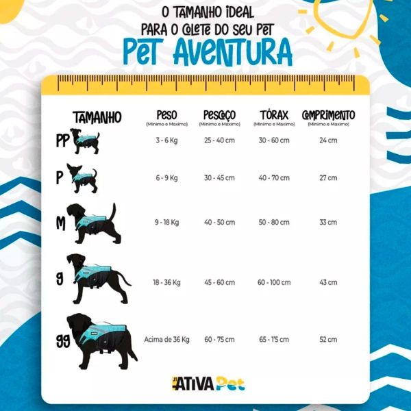 Colete Salva Vida Ativa Pet Aventura Azul PP - até 6kg