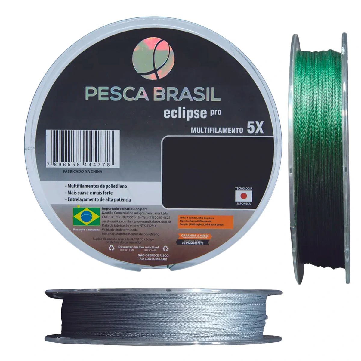 Linha Pesca Brasil Eclipse PRO - 0.26mm 44,1Lbs e 150Mt Verde ou Cinza