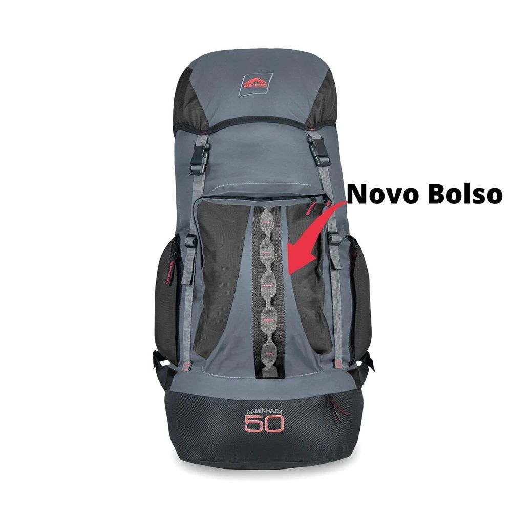 Mochila Caminhada 50Lts Cinza e Preto