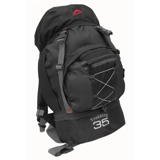 Mochila Trekking 35L Preta com Fita Cinza