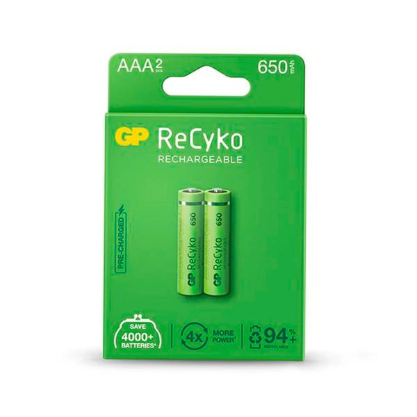 Pilha Recarregável GP Recyko C/ 2 AAA Nimh 650MAH 1,2V Ref. GPRHCH63E000