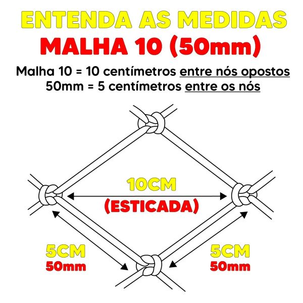 Rede de Pesca DJR Malha 10/ Fio 0.40mm/Altura 1,20m/ Comp. 50m